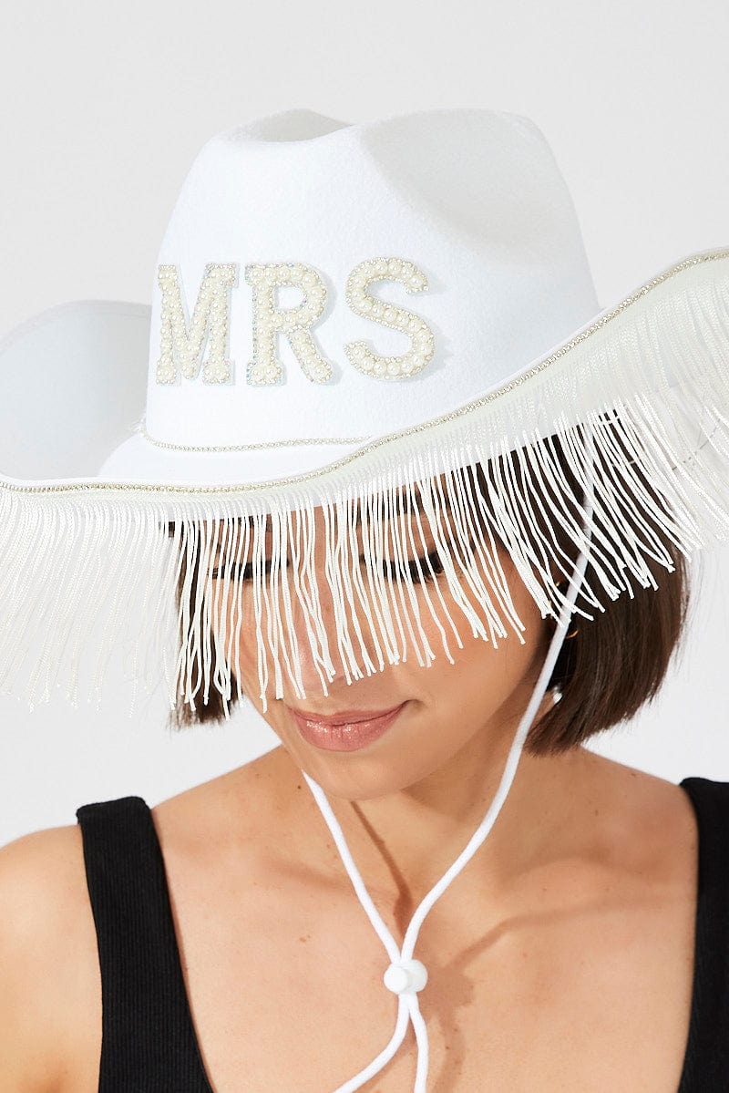 White MRS Hat With Tassel for Ally Fashion