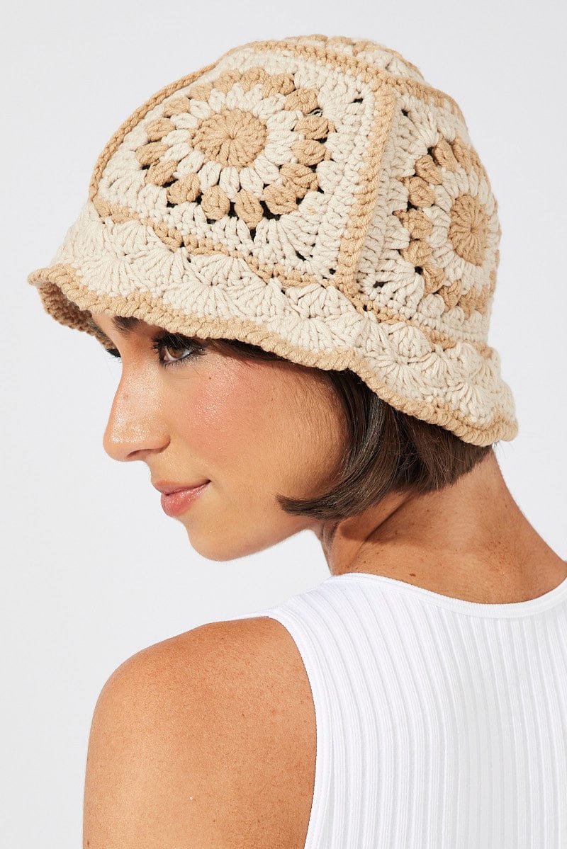 Beige Crochet Bucket Hat for Ally Fashion