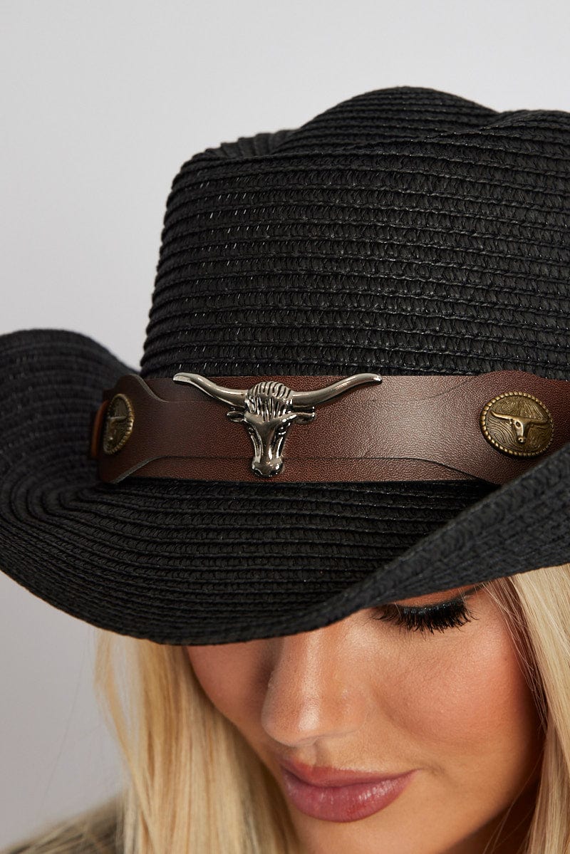 Black Straw Cowboy Hat for Ally Fashion