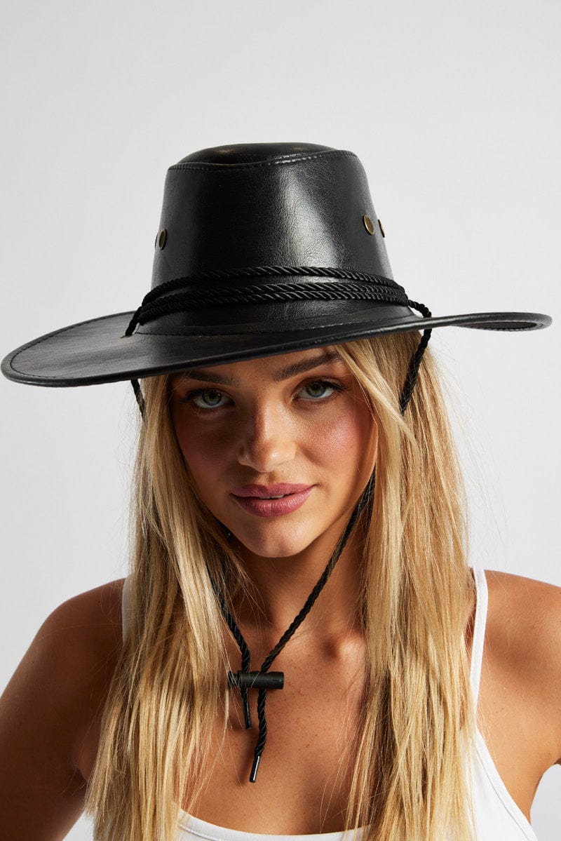 Black PU Cowboy Hat for Ally Fashion