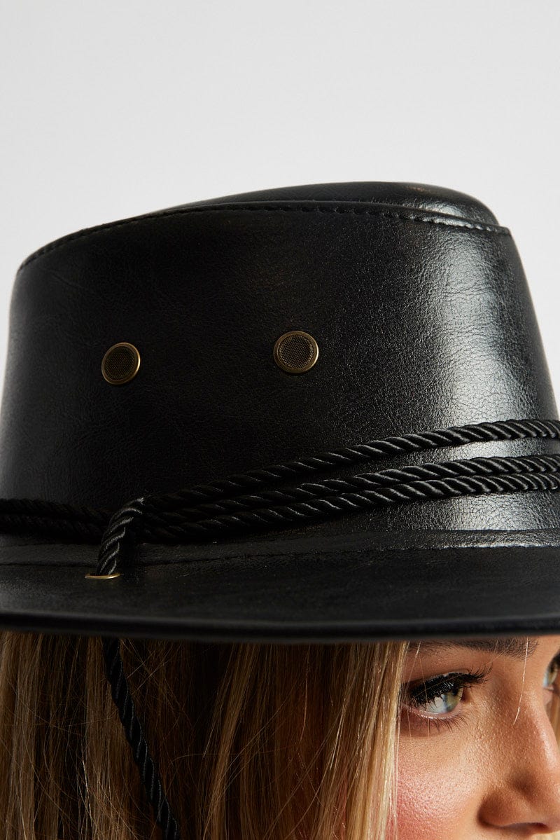 Black PU Cowboy Hat for Ally Fashion