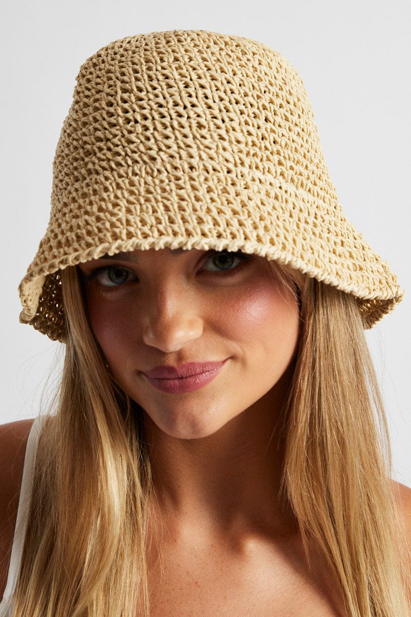 Beige Straw Bucket Hat for Ally Fashion