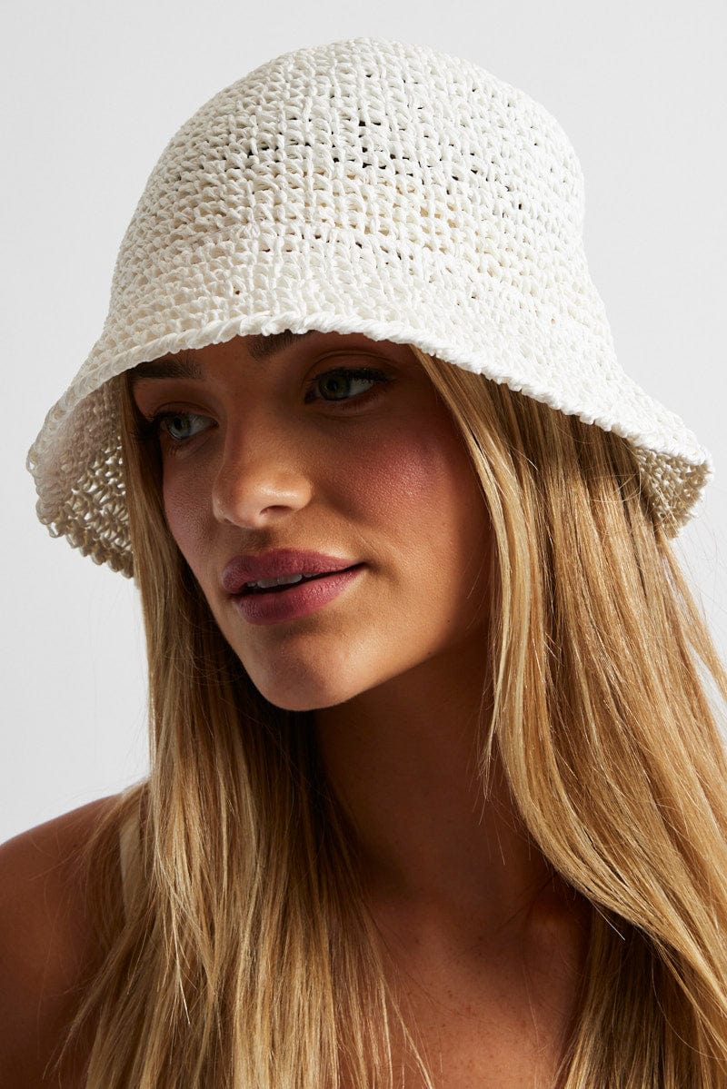 White Straw Bucket Hat for Ally Fashion