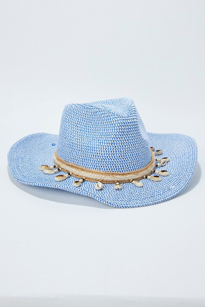 Blue Shell Detail Straw Cowboy Hat for Ally Fashion