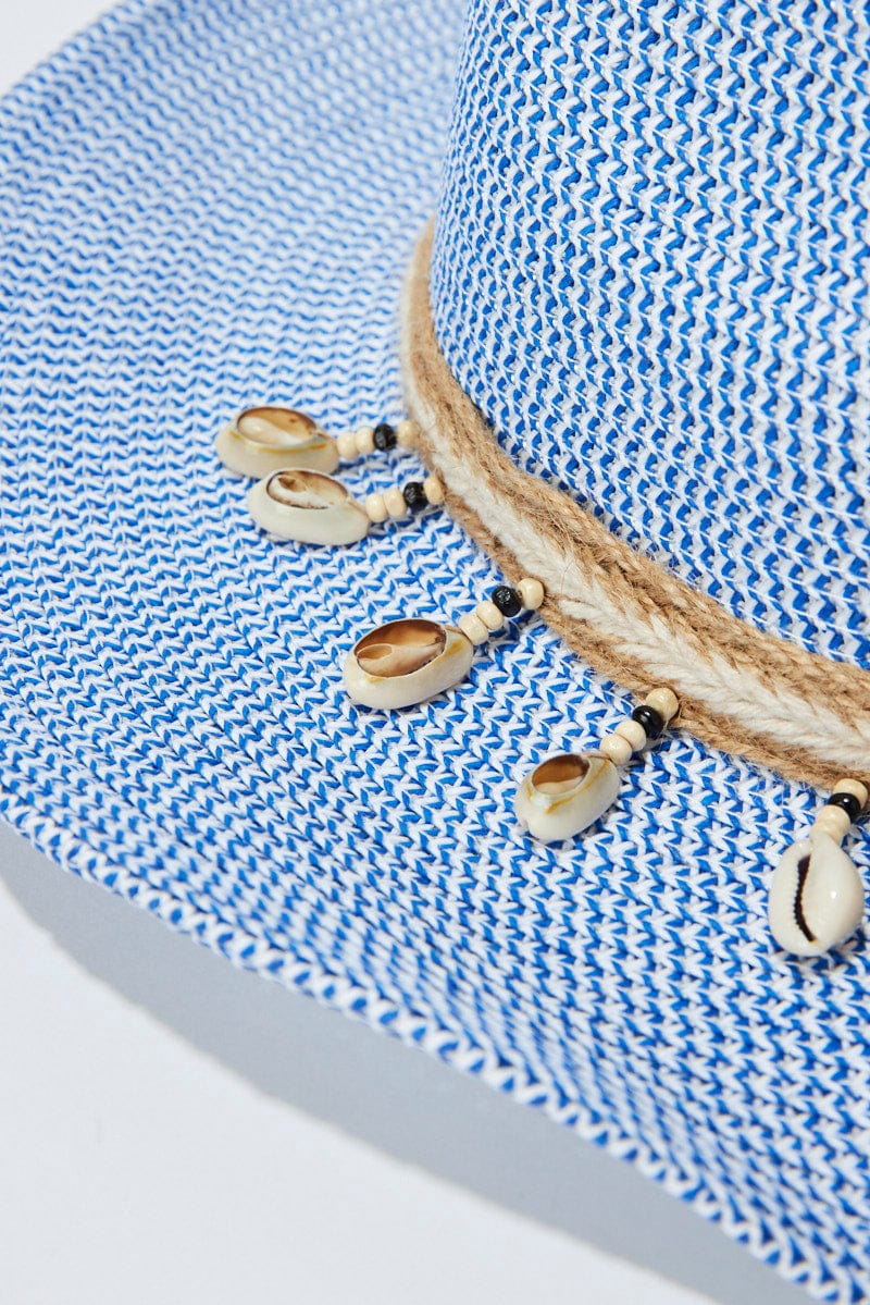 Blue Shell Detail Straw Cowboy Hat for Ally Fashion