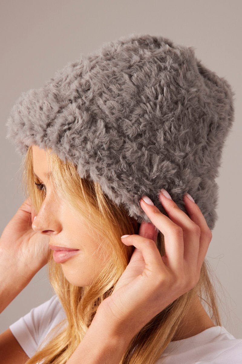 Grey Fluffy Beanie for Ally Fashion