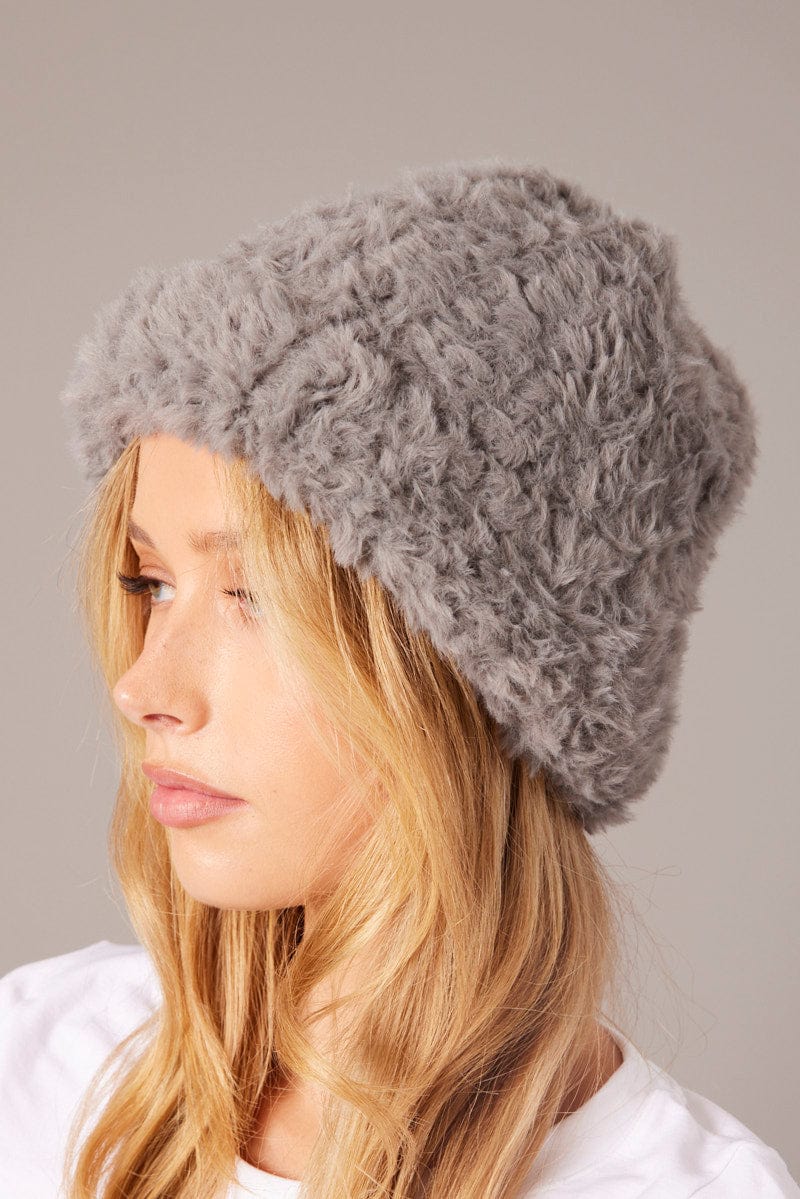 Grey Fluffy Beanie for Ally Fashion