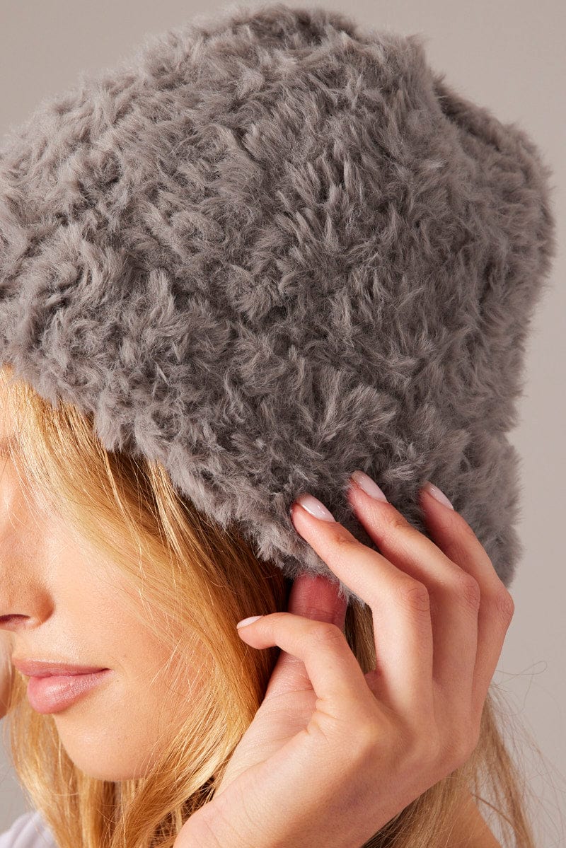 Grey Fluffy Beanie for Ally Fashion