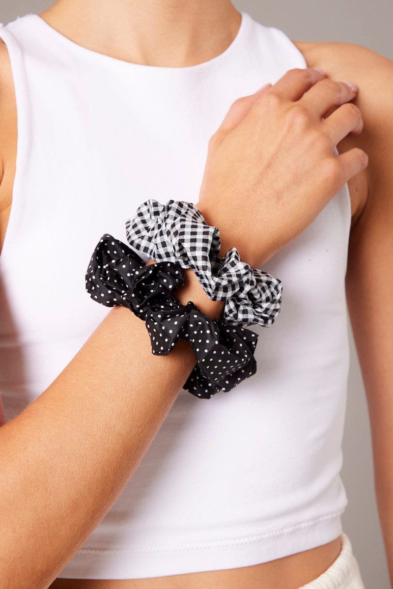 Black 3 Pack Print Scrunchies for Ally Fashion