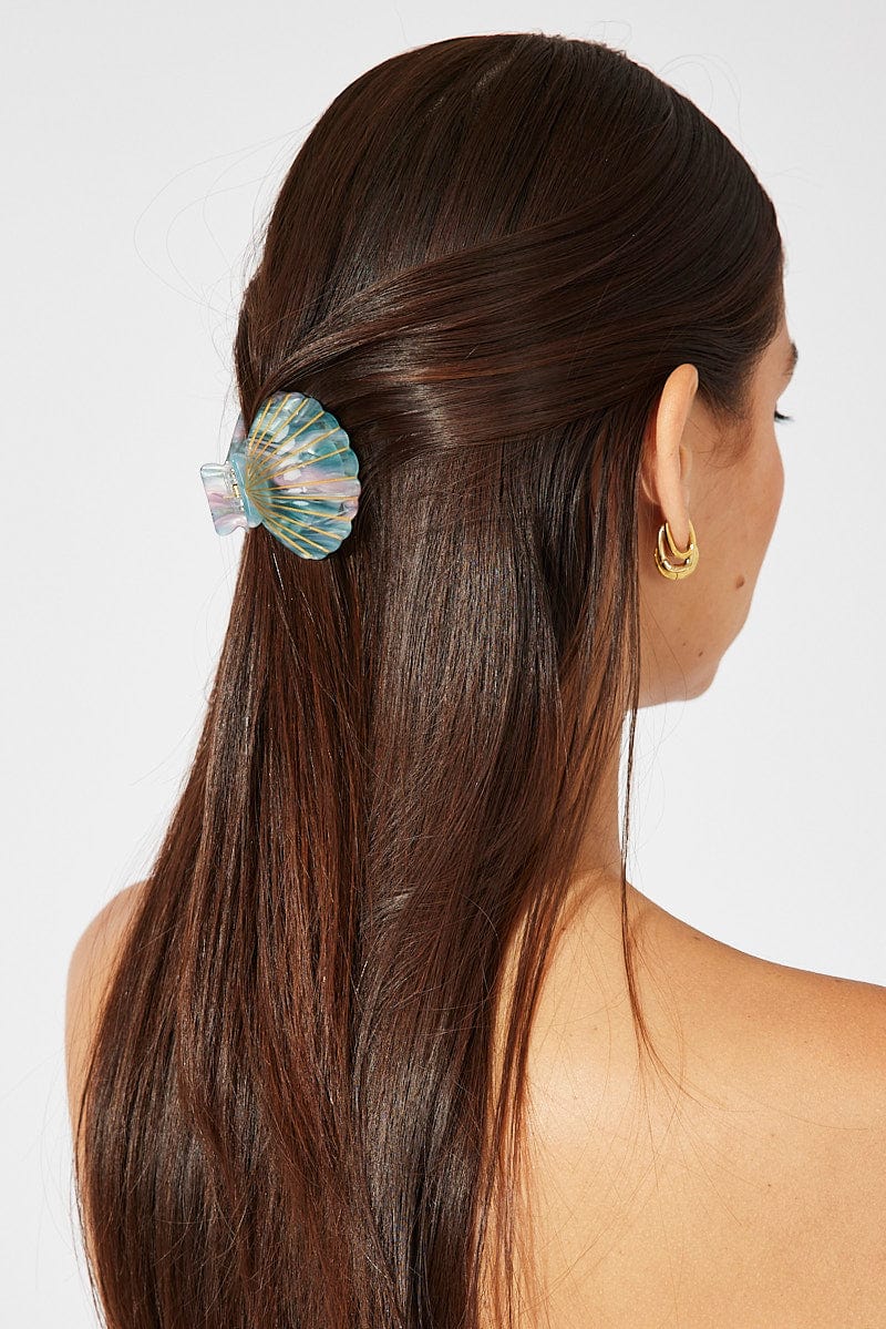 Blue Shell Hair Claw Clips for Ally Fashion