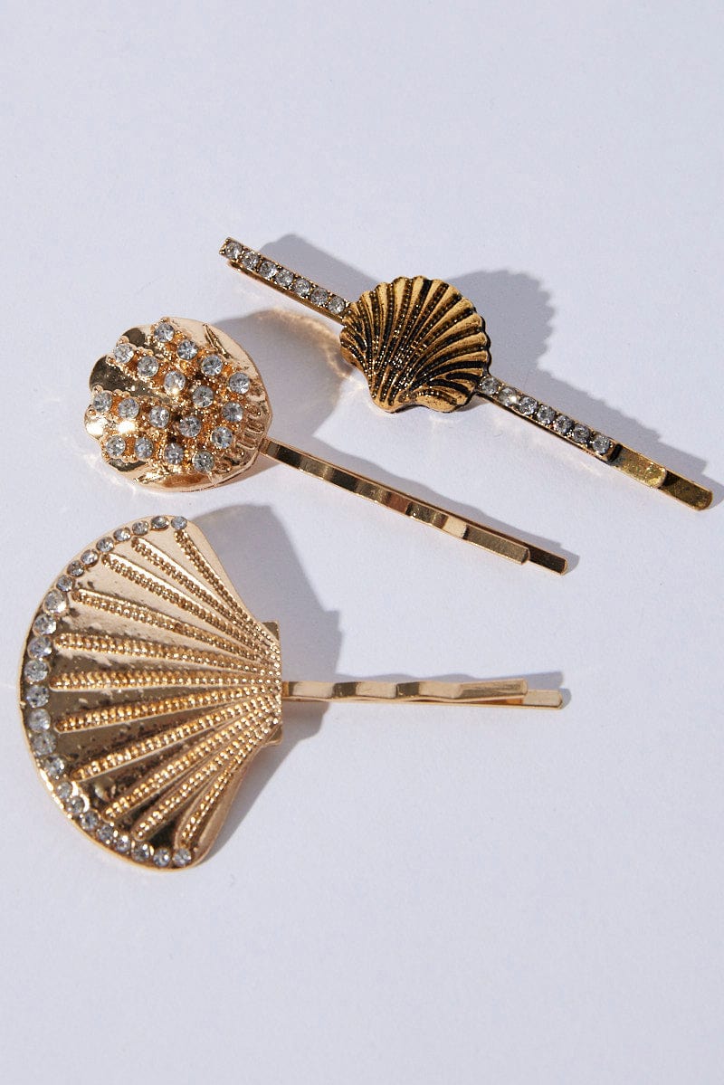 Gold 3 Pack Shell Hair Clips for Ally Fashion