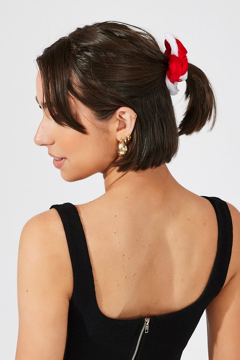 Red Faux Fur Scrunchies for Ally Fashion
