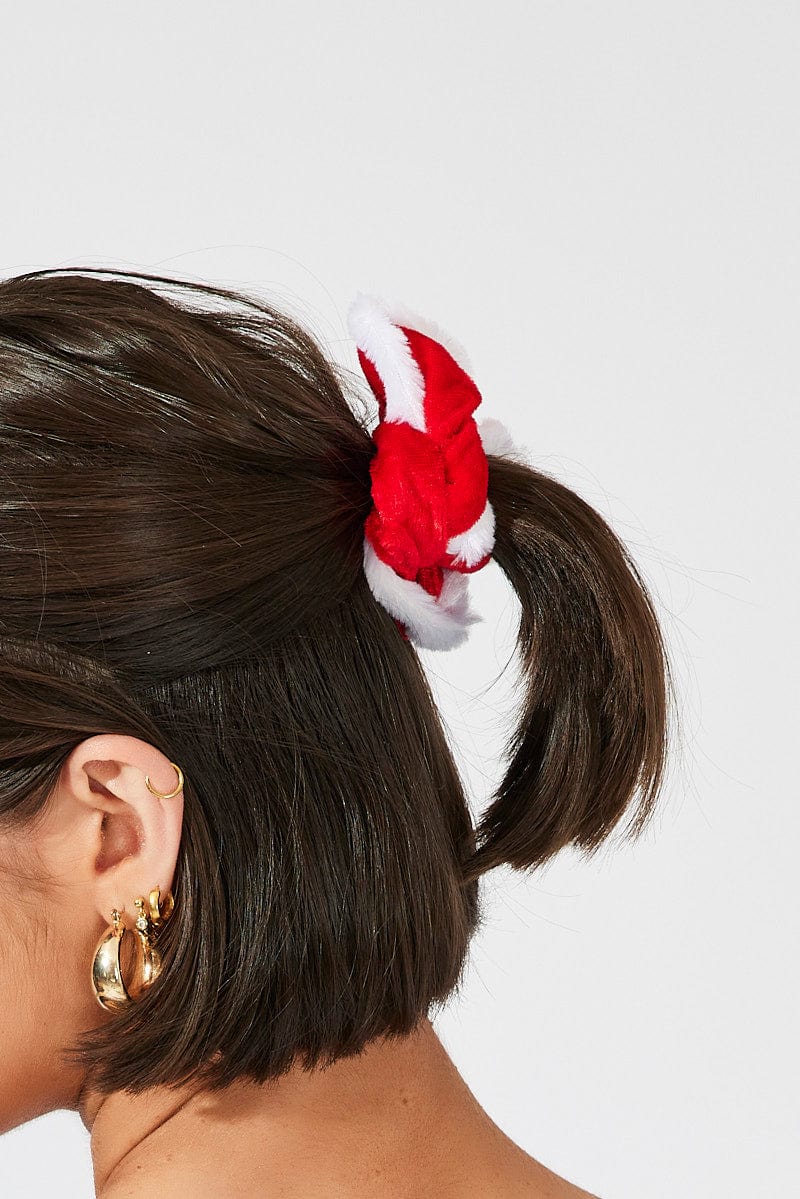 Red Faux Fur Scrunchies for Ally Fashion