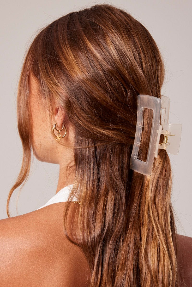 White Large Rectangle Claw Clip for Ally Fashion