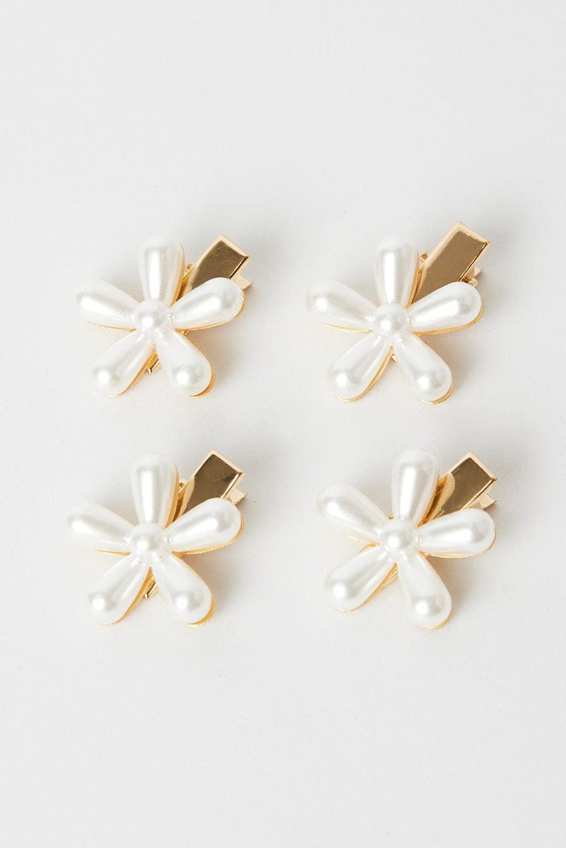 White 4 Pack Flower Hair Clips Hairpins for Ally Fashion