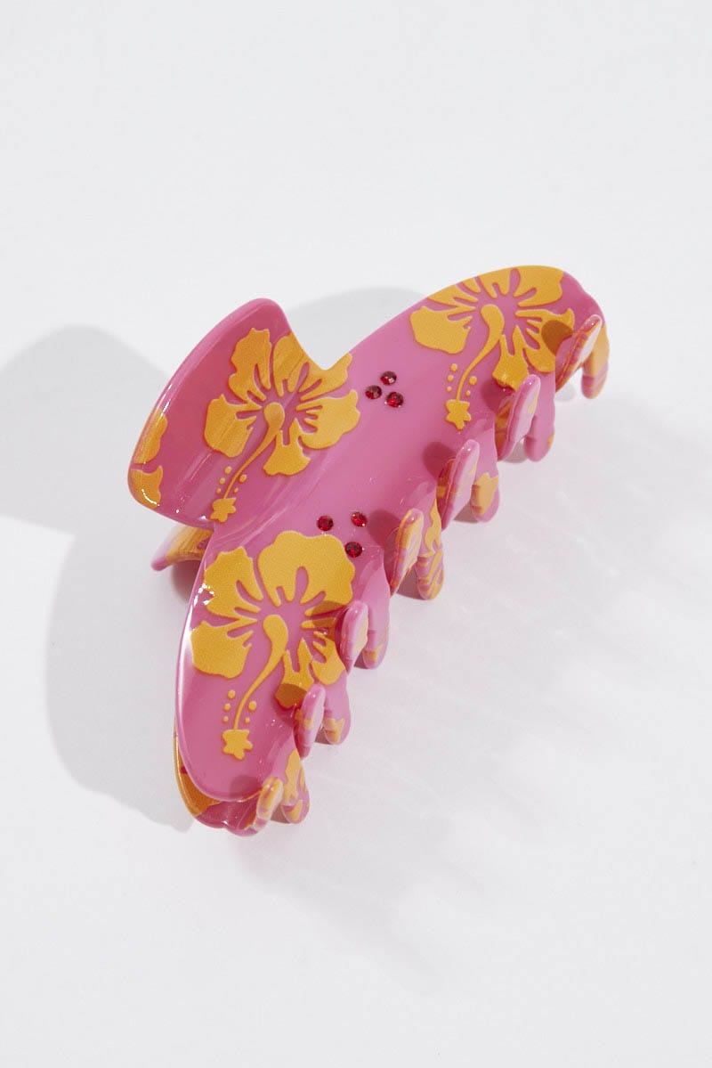 Pink Floral Print Claw Clip for Ally Fashion