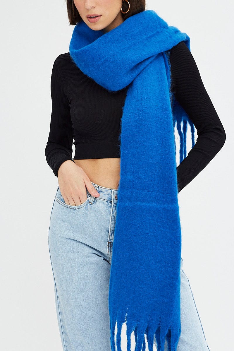 Blue Chunky Fluffy Tassel Scarf | Ally Fashion