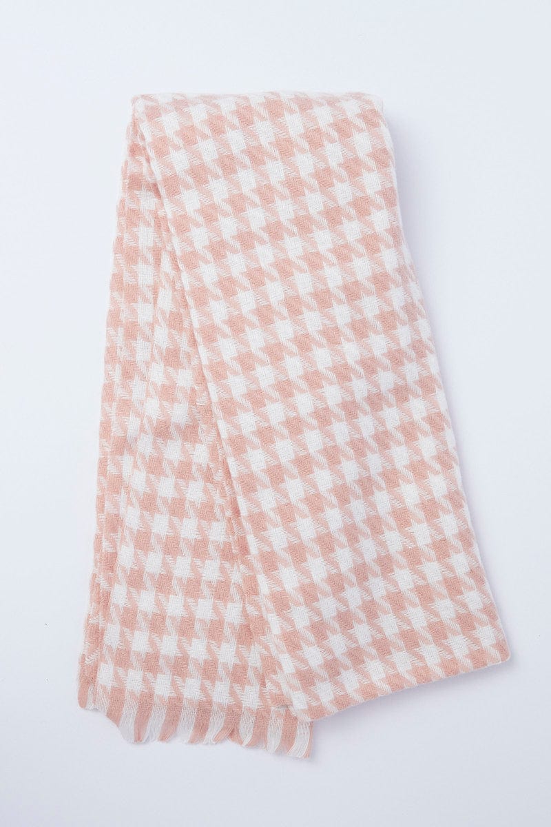 Pink Dogtooth Scarf with Raw Edge for Ally Fashion
