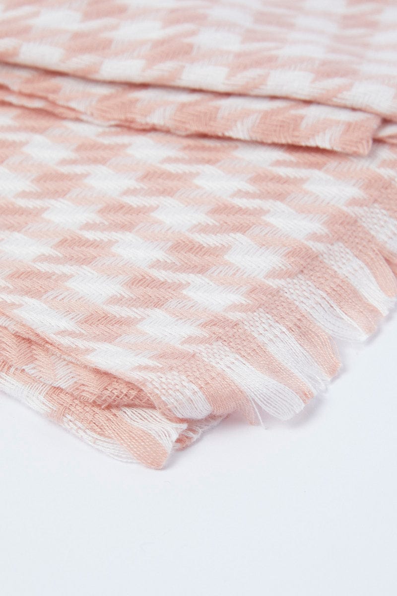 Pink Dogtooth Scarf with Raw Edge for Ally Fashion
