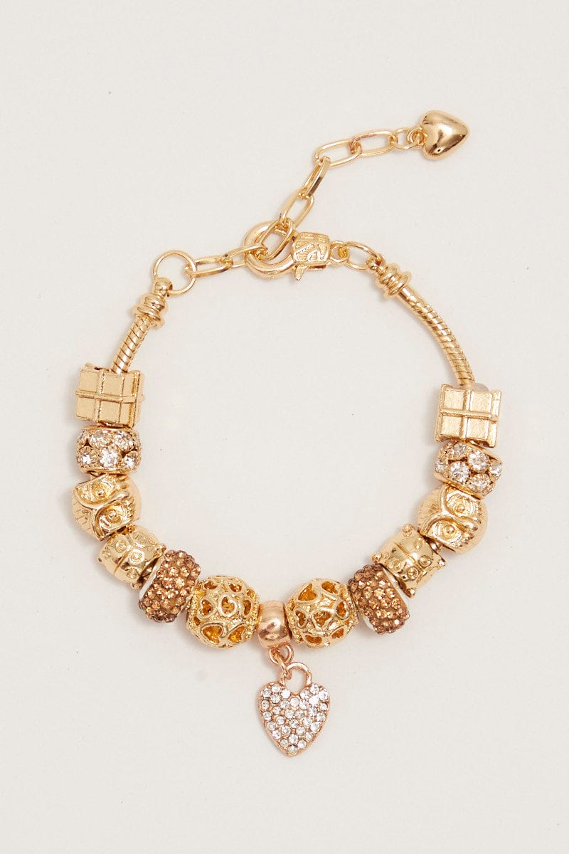 Gold Rhinestone Heart Charm Bracelet for Ally Fashion
