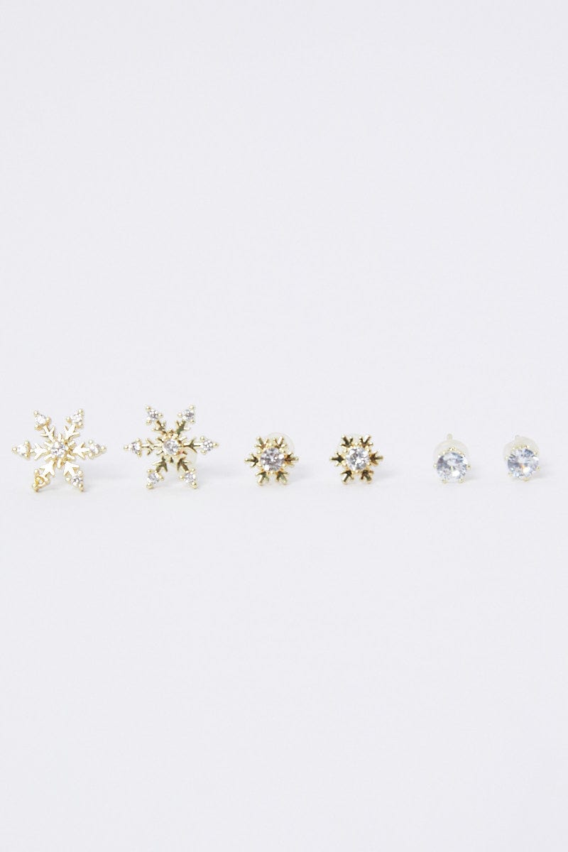 Gold 3 Pack Snowflakes Earrings Set for Ally Fashion