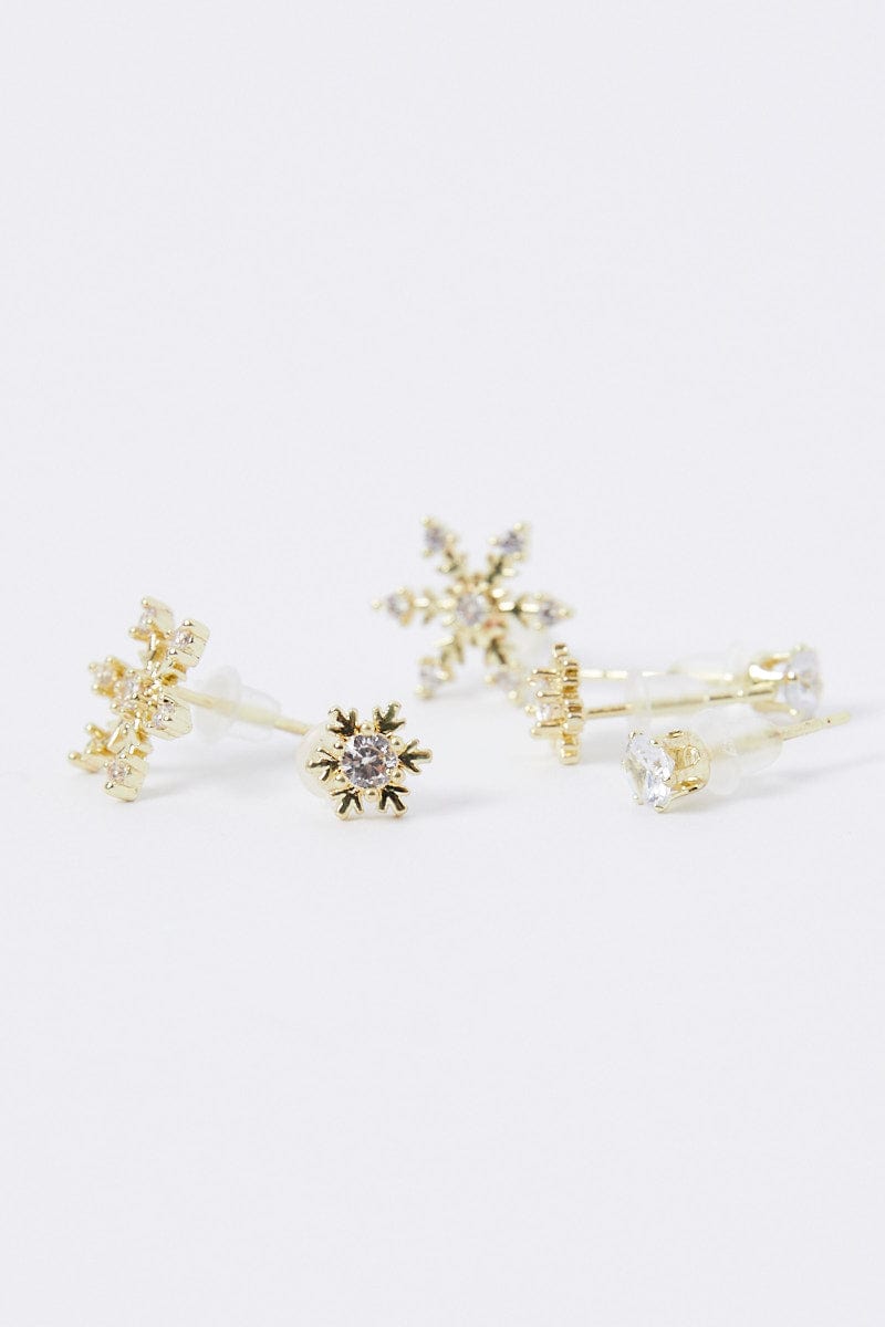 Gold 3 Pack Snowflakes Earrings Set for Ally Fashion