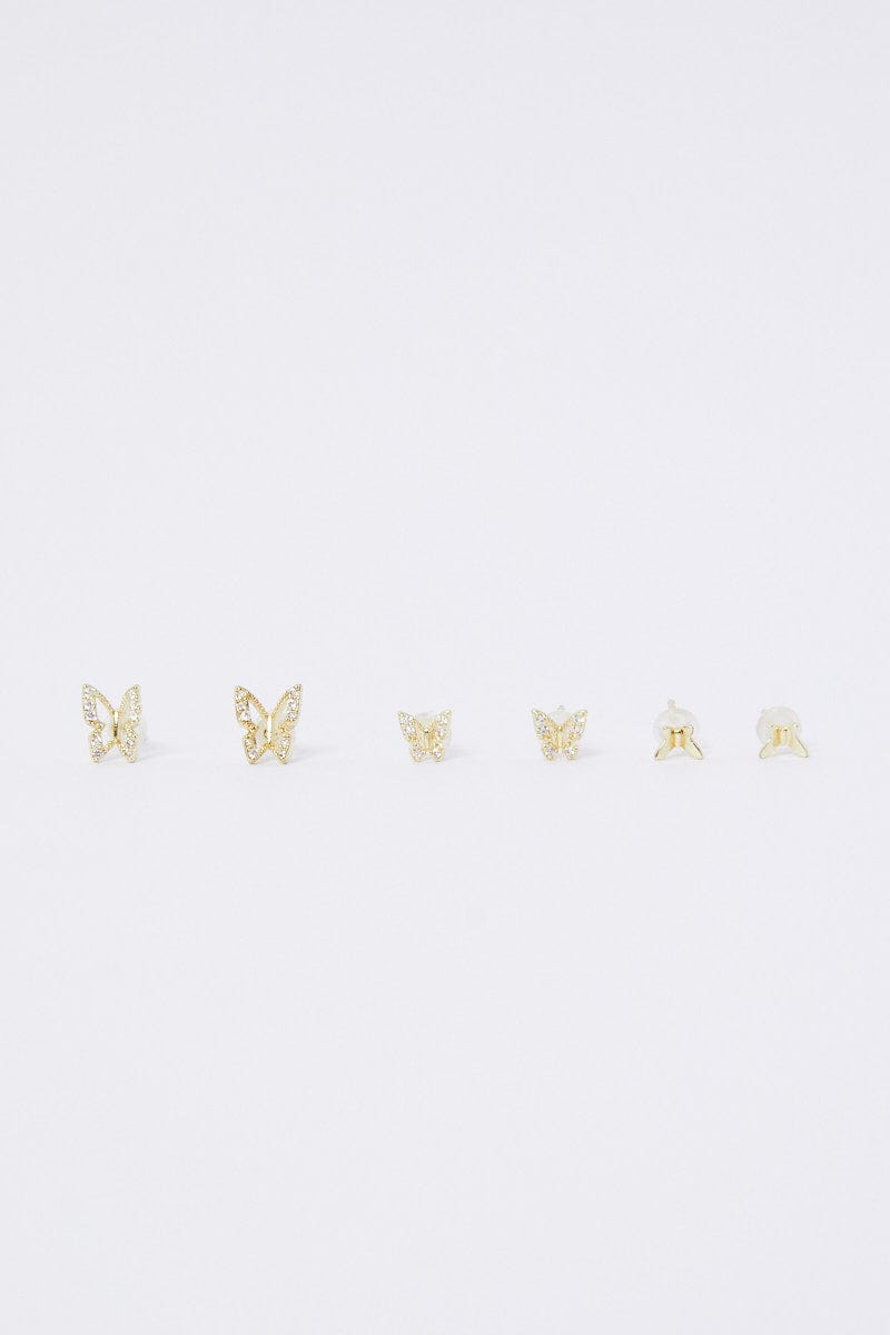 Gold 3 Pack Butterfly Earrings Set for Ally Fashion