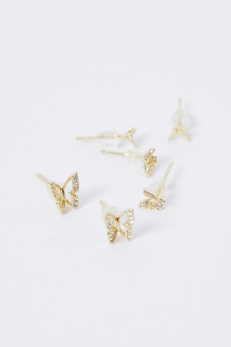 Gold 3 Pack Butterfly Earrings Set for Ally Fashion