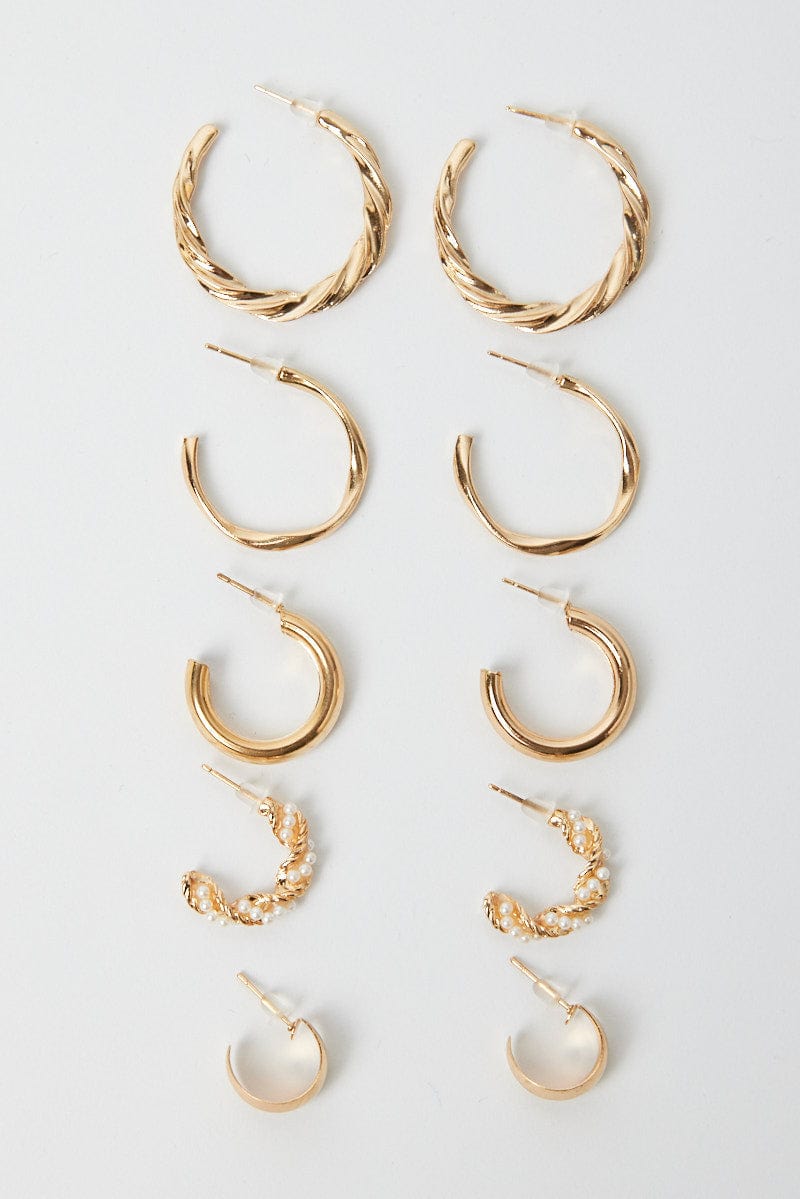 Gold 5 Pack Hoop Earrings Set for Ally Fashion