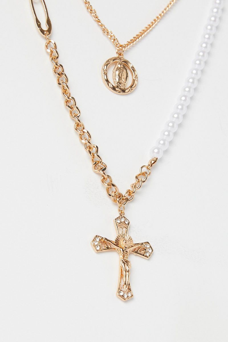 Gold Cross Charm Layered Necklace for Ally Fashion