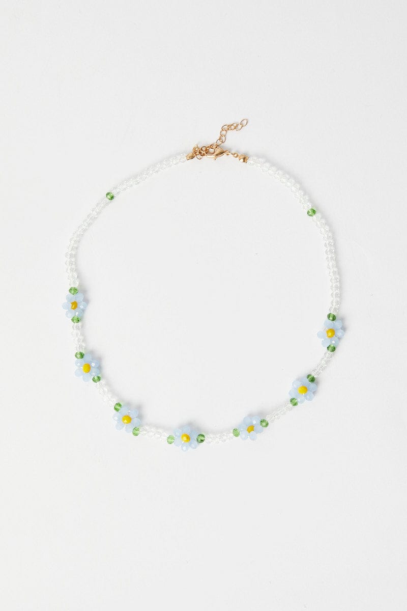 Blue Floral Beaded Necklace for Ally Fashion