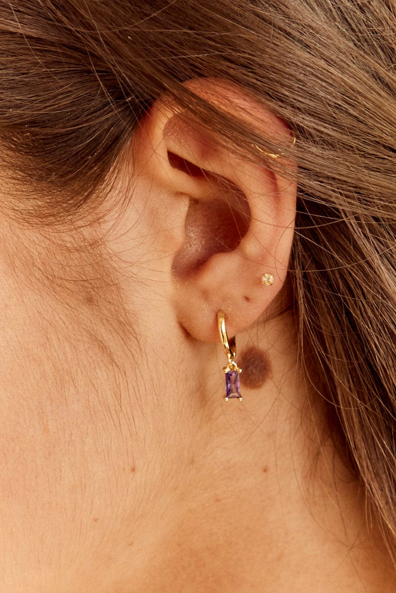 Purple Square Crystal Earrings for Ally Fashion