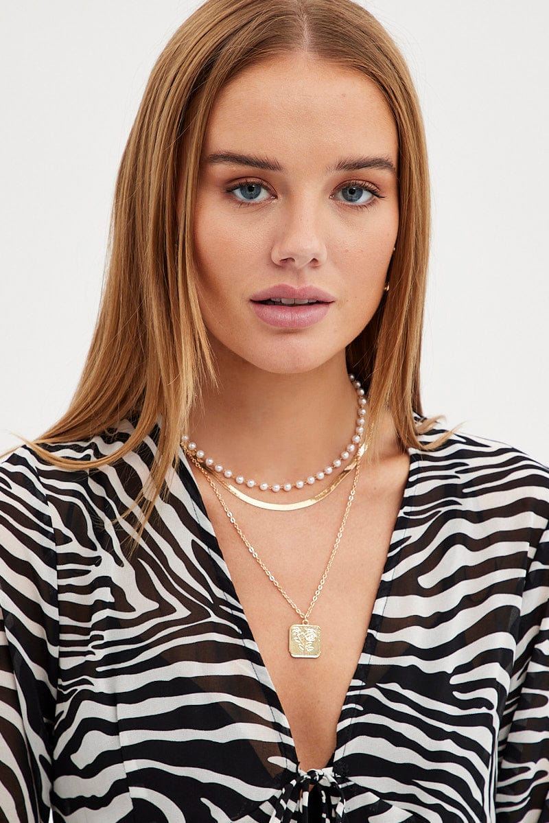 Gold Square Pendent Layered Necklace for Ally Fashion