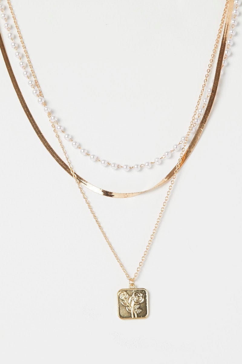 Gold Square Pendent Layered Necklace for Ally Fashion