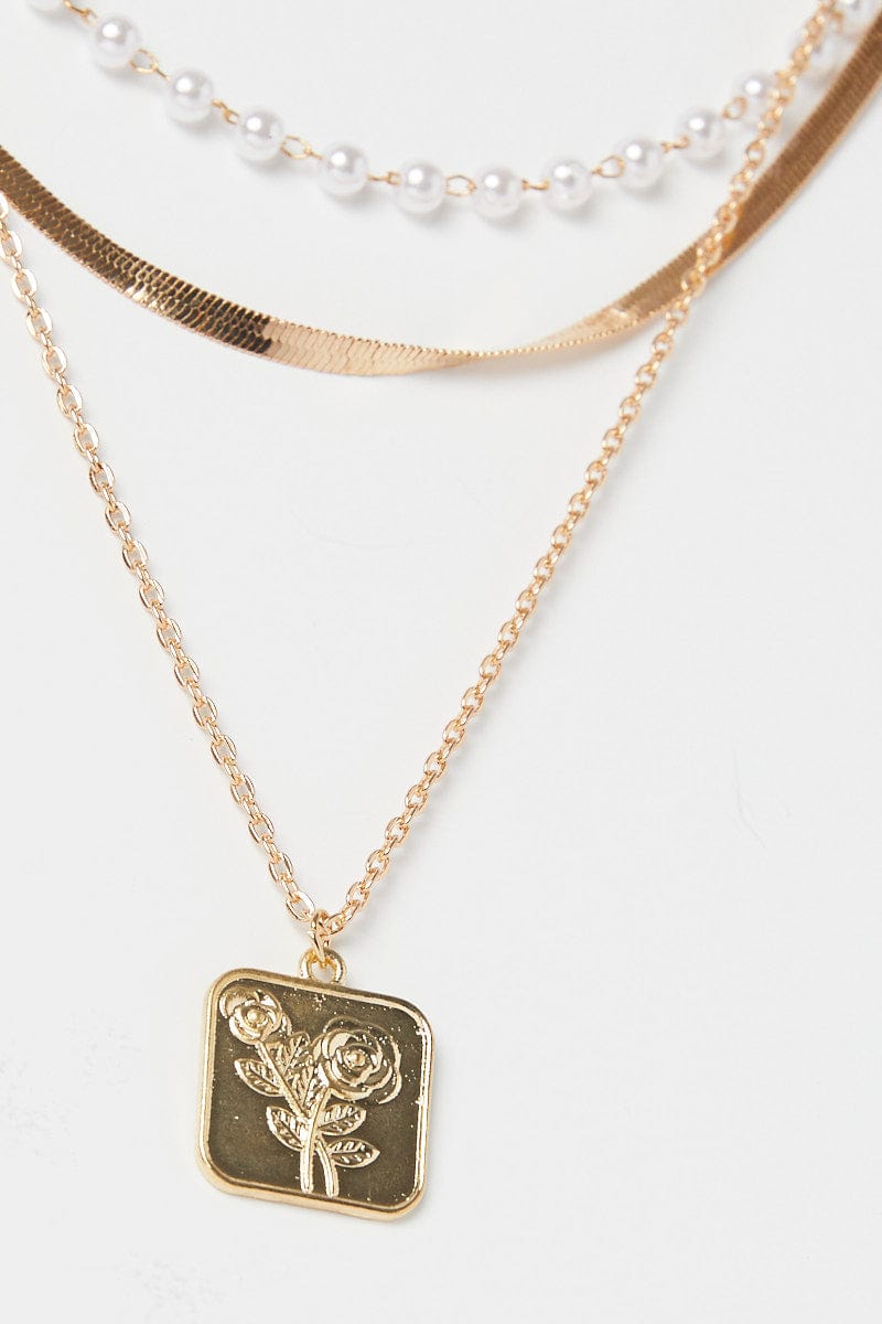 Gold Square Pendent Layered Necklace for Ally Fashion