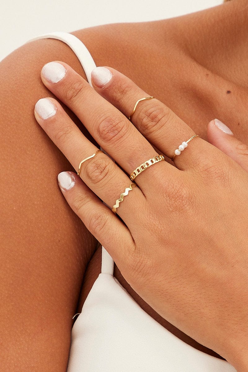 Gold 5 Pack Rings Set for Ally Fashion
