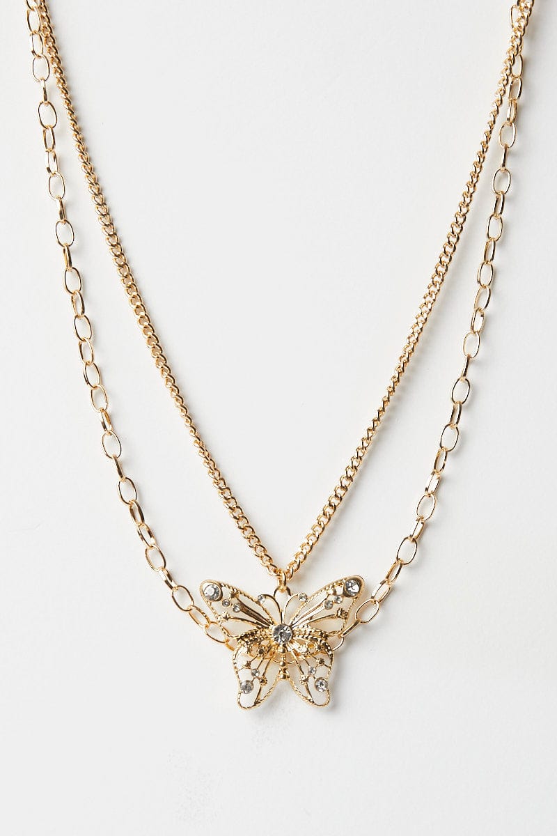 Gold Butterfly Layered Pendant Necklace for Ally Fashion