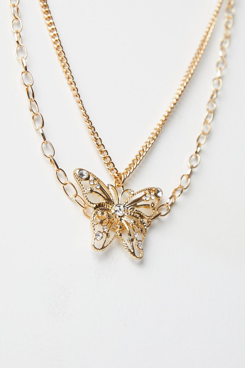 Gold Butterfly Layered Pendant Necklace for Ally Fashion