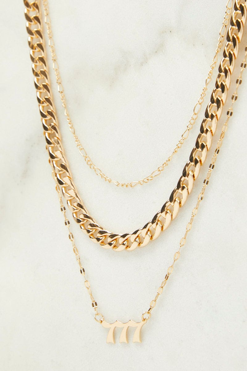 Gold 777 Number Layered Necklace for Ally Fashion