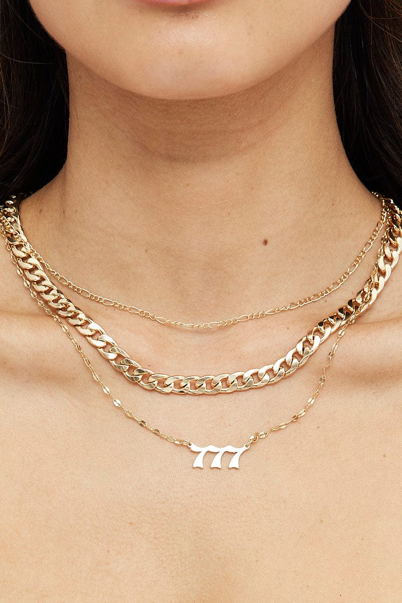 Gold 777 Number Layered Necklace for Ally Fashion