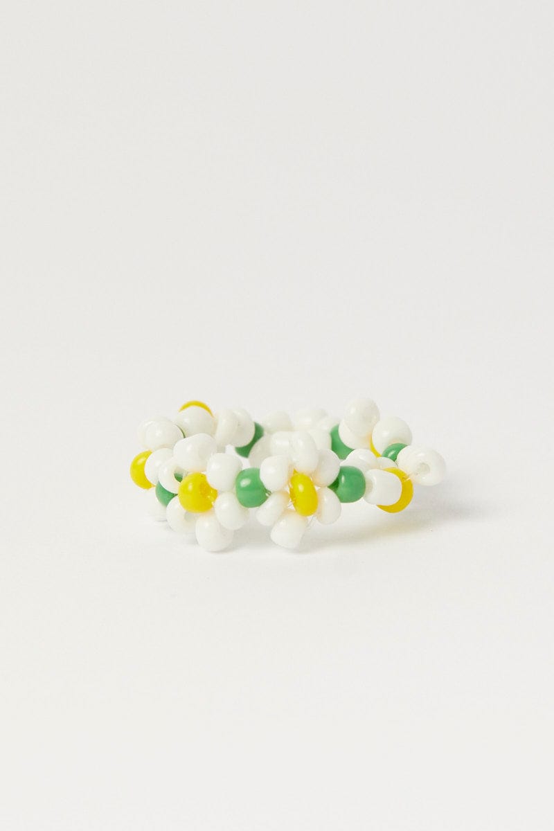 White Floral Beads Elastic Rings for Ally Fashion