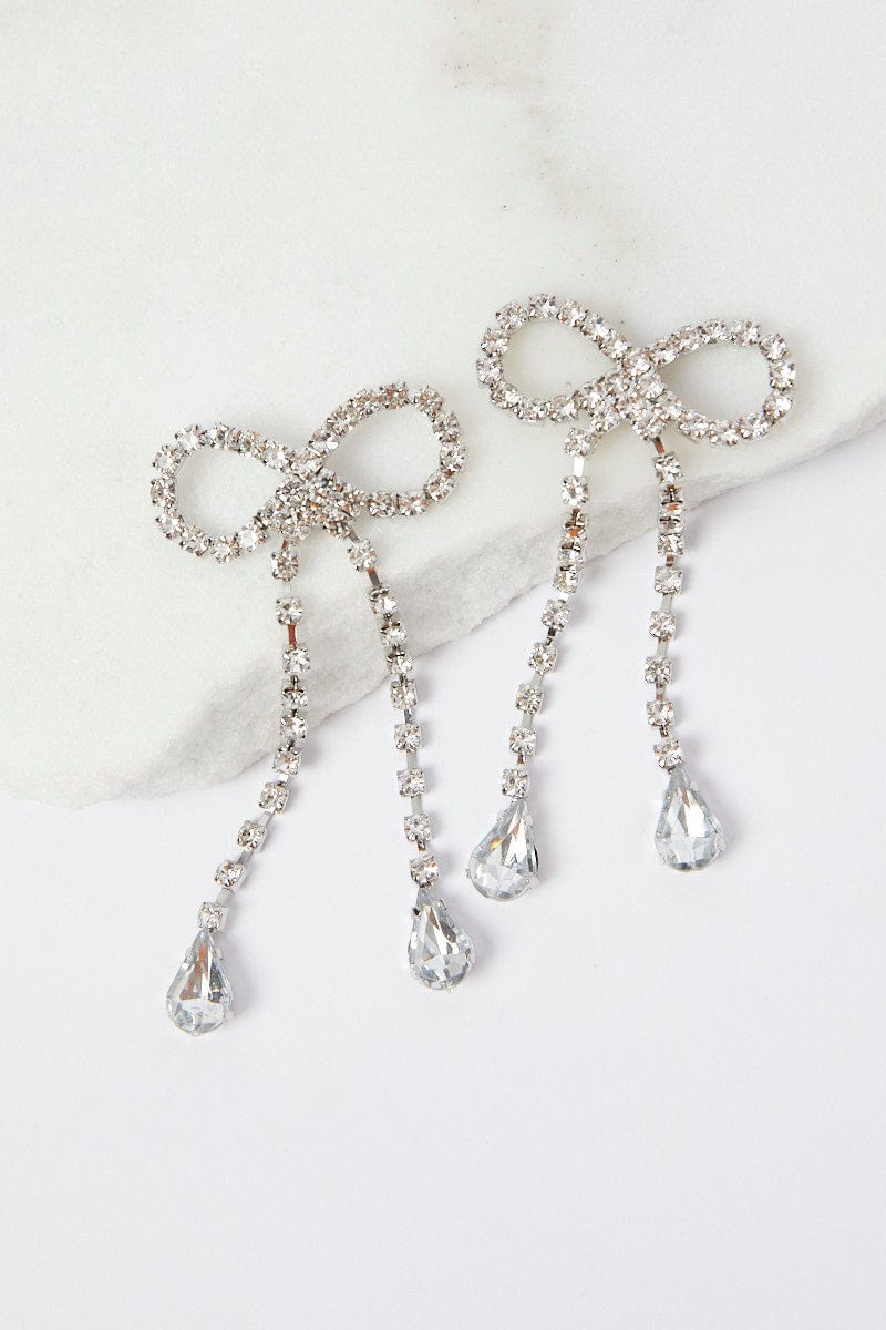 Silver Bow Drop Earrings for Ally Fashion