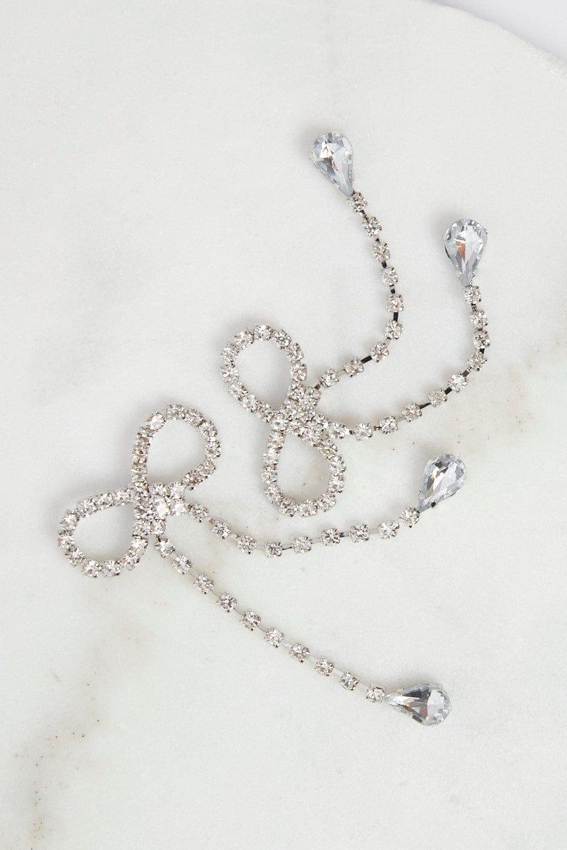 Silver Bow Drop Earrings for Ally Fashion
