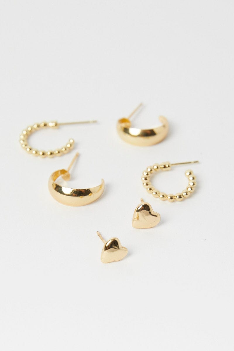 Gold 3 Pack Heart and Hoop Earrings for Ally Fashion