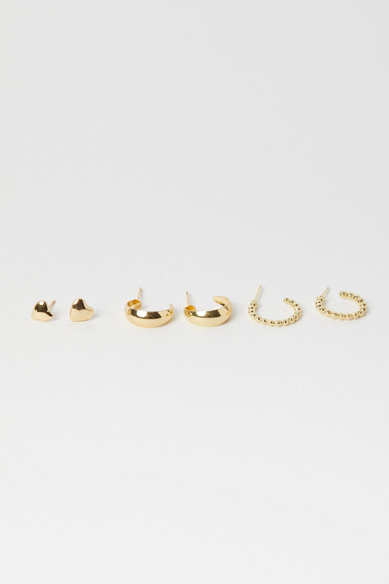 Gold 3 Pack Heart and Hoop Earrings for Ally Fashion