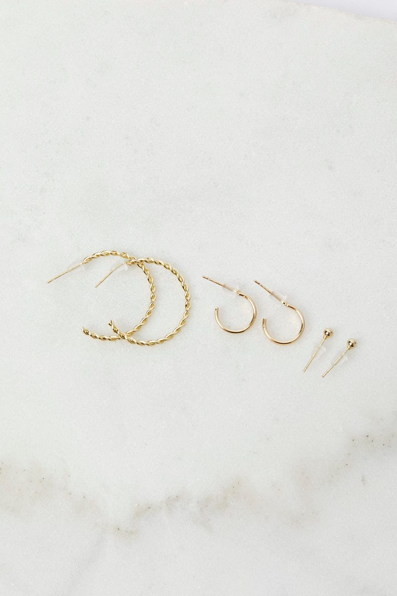 Gold 3 pack Hoop and Ball Earrings for Ally Fashion