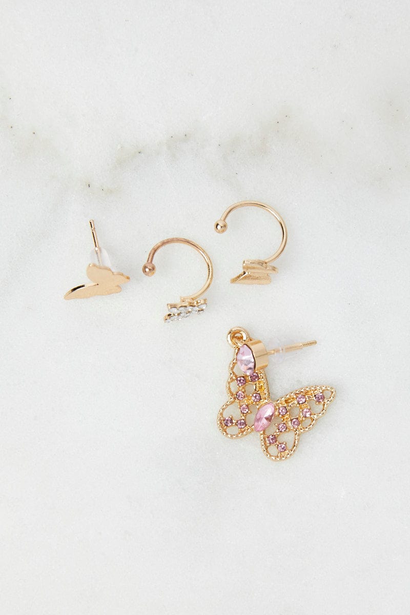 Gold 4 Pack Butterfly Stud Earrings for Ally Fashion