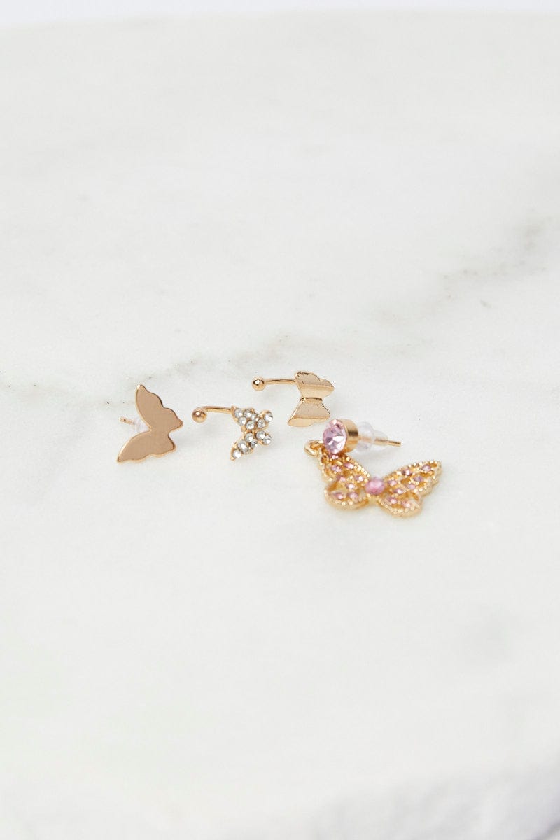 Gold 4 Pack Butterfly Stud Earrings for Ally Fashion