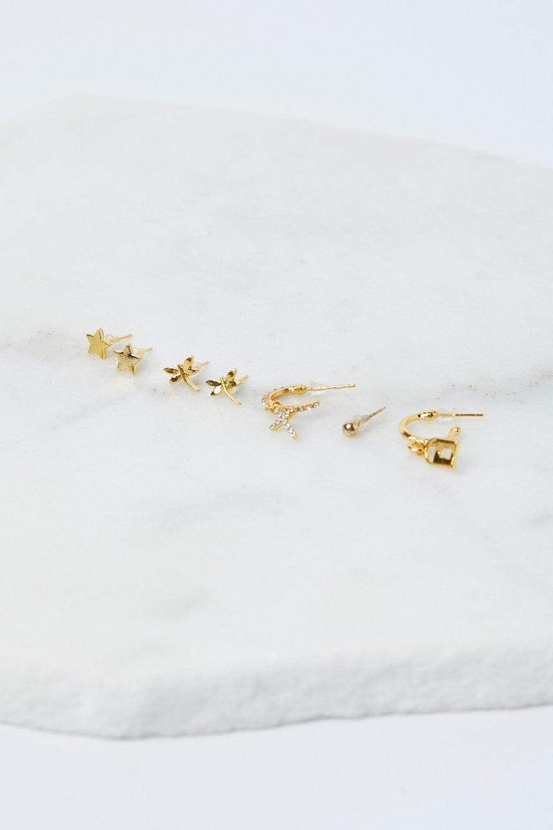 Gold 9 Pack Stud Earrings Multi Pack for Ally Fashion