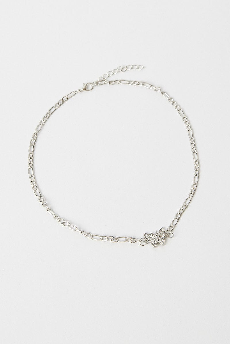 Grey Butterfly Detail Chain Necklace for Ally Fashion